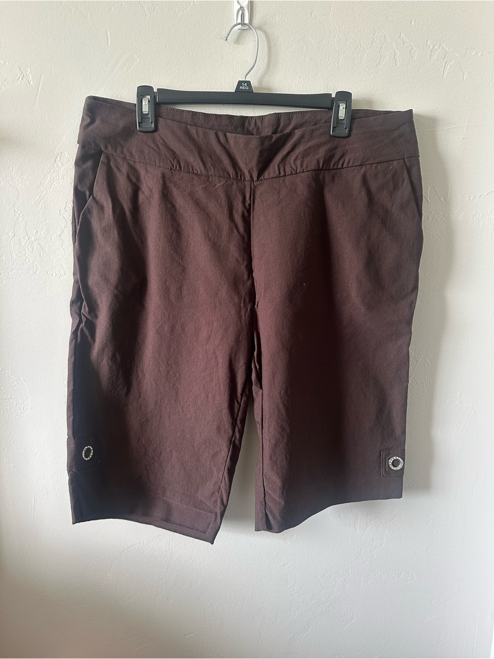Women’s Pull-On Bermuda Shorts in Dark Brown with Grommet Detail